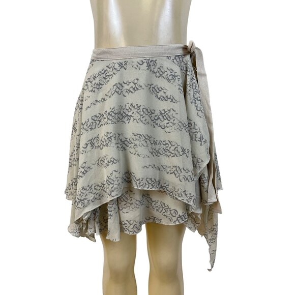 Silence + Noise Women’s Beige Gray Script Print Wrap Skirt Sz S/P - New - Picture 1 of 10